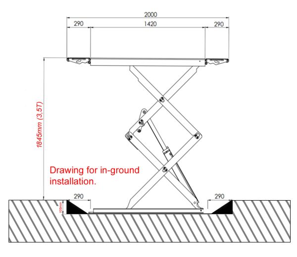 Scissor car lift - Low profile / Floor mounted - 3500 kg. - Euro line (JA3500S-E) - Image 10